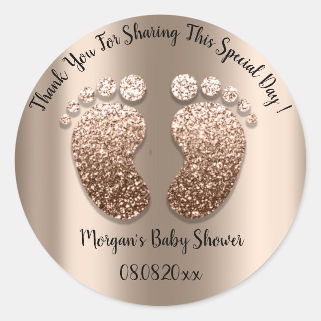 Pegatina Redonda Skinny Purpurinas Feet Baby Shower Favor Gracias (Anverso)