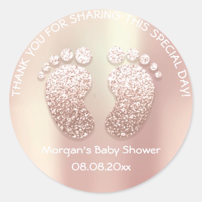 Pegatina Redonda Skinny Purpurinas Feet Baby Shower Favor Gracias (Anverso)