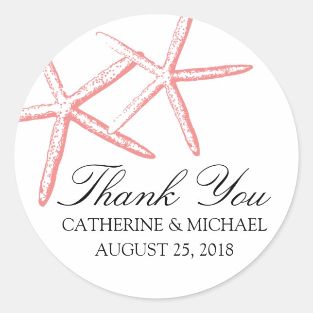 Pegatina Redonda Skinny Starfish Boda (Anverso)