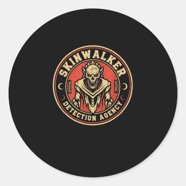 Pegatina Redonda Skinwalker Detection Agency Funny Cryptid Skinwalk (Anverso)