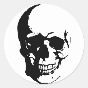 Pegatina Redonda Skull - Arte Metalizado negro y blanco