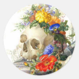 Pegatina Redonda Skull Bouquet