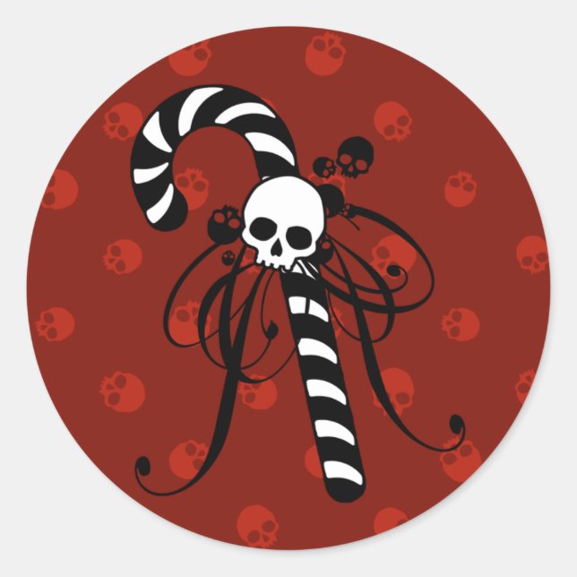 Pegatina Redonda Skull Candy Cane (Anverso)