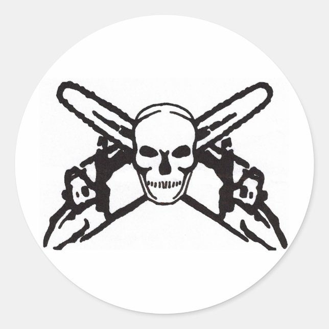 Pegatina Redonda Skull & Chainsaws (Anverso)