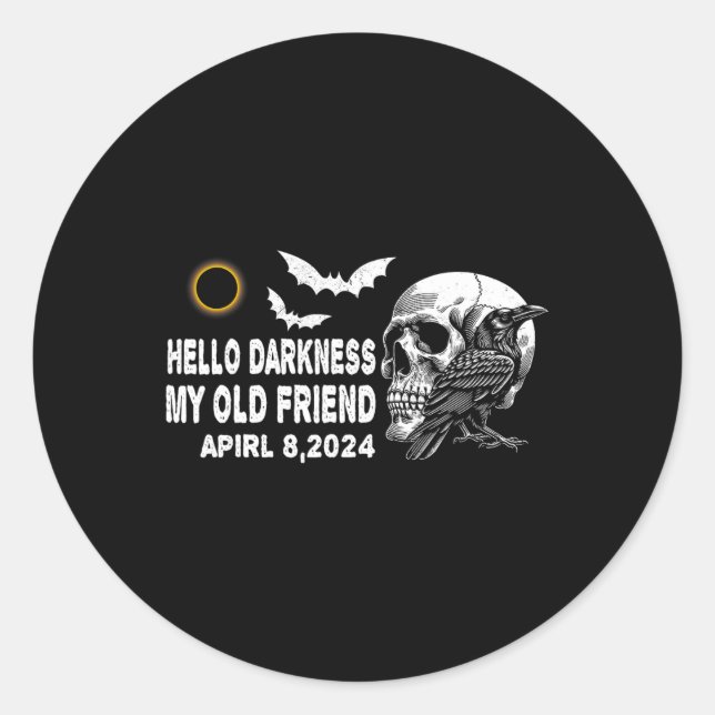 Pegatina Redonda Skull Crow Hello Darkness My Old Friar Ecli (Anverso)