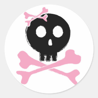 Pegatina Redonda Skull de caramelos esbozados en negro