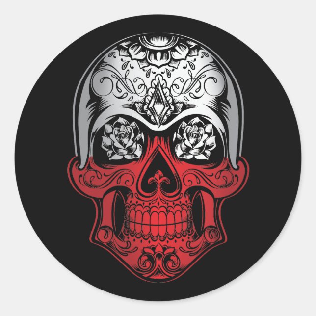 Pegatina Redonda Skull De Polonia Y Bandera De Los Rosas (Anverso)