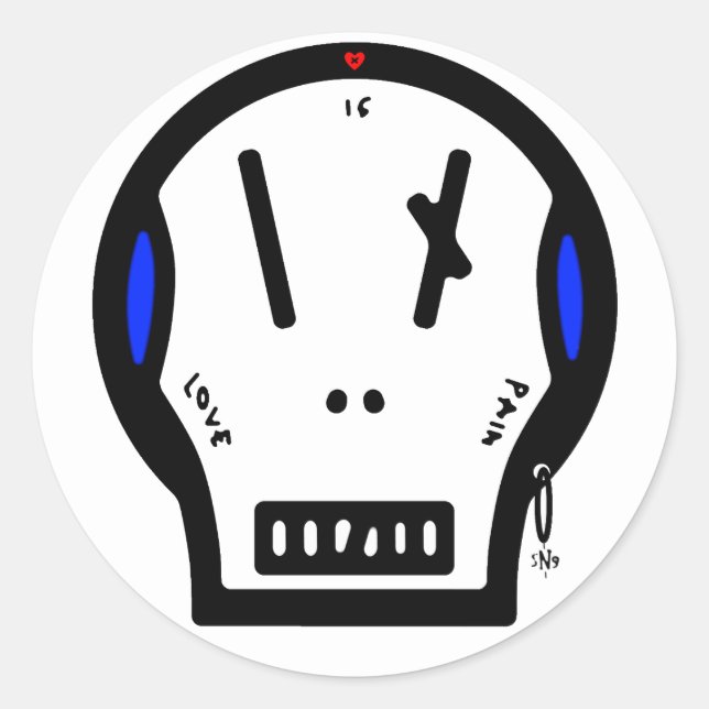 Pegatina Redonda Skull dice: "el amor es dolor" (Anverso)