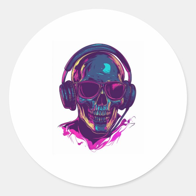 Pegatina Redonda Skull DJ Vibes (Anverso)