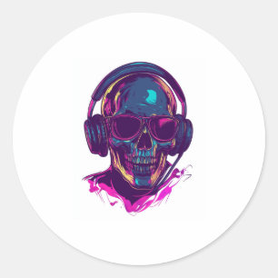 Pegatina Redonda Skull DJ Vibes