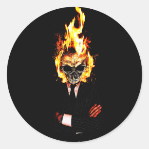 Pegatina Redonda Skull él fuego