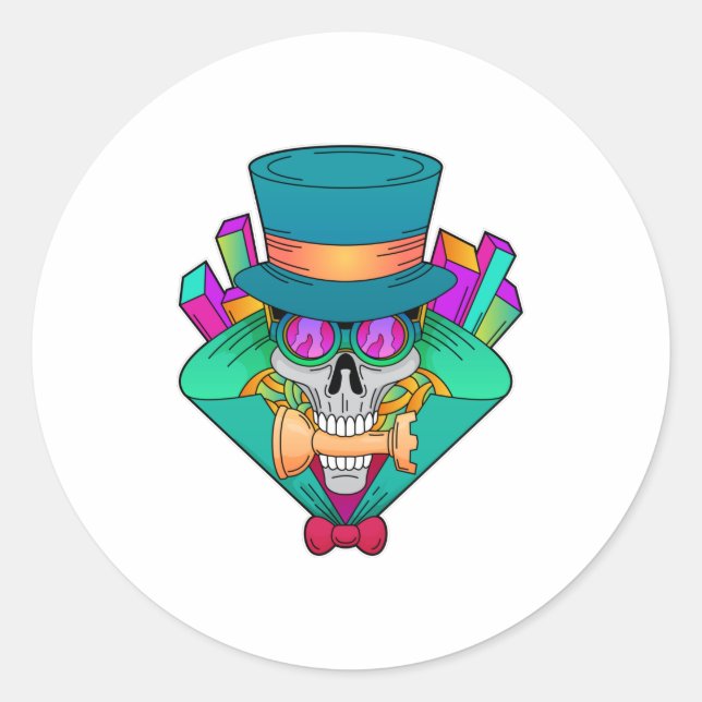 Pegatina Redonda Skull en ajedrez con pieza de ajedrez Rook (Anverso)