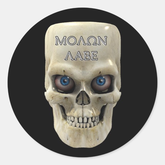 Pegatina Redonda Skull Face Molon Labe (Anverso)