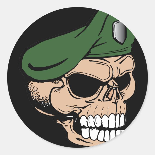 Pegatina Redonda Skull Green Beret (Anverso)