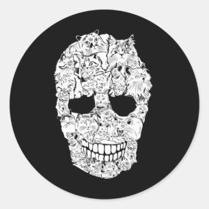 Pegatina Redonda Skull Kitty Skeleton Halloween Costume Scary Cat S