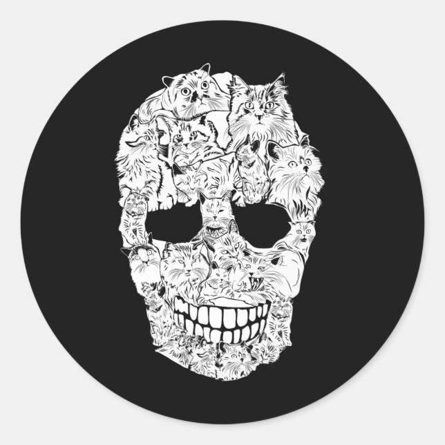 Pegatina Redonda Skull Kitty Skeleton Halloween Costume Scary Cat S (Anverso)