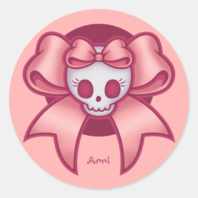 Pegatina Redonda Skull 'n Bows (Anverso)