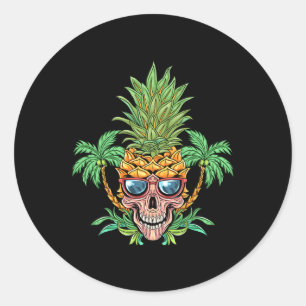 Pegatina Redonda Skull Pineapple Aloha Bebe Flores Hawaianas Haw
