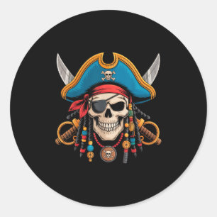 Pegatina Redonda Skull Pirata Y Crossbone Skeleteen Halloween Para
