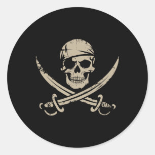 Pegatina Redonda Skull Pirata Y Crossbone Skeleteen Halloween Para