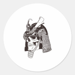 Pegatina Redonda Skull samurai