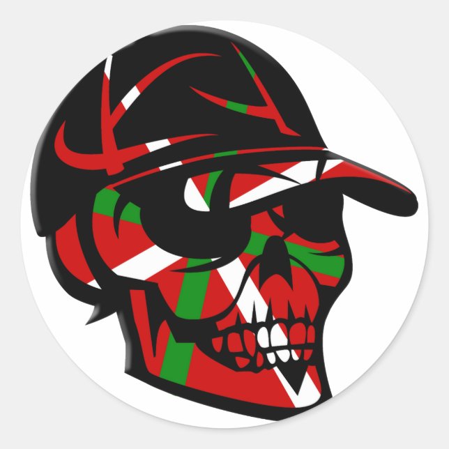 Pegatina Redonda Skull surfista Vasco (Anverso)