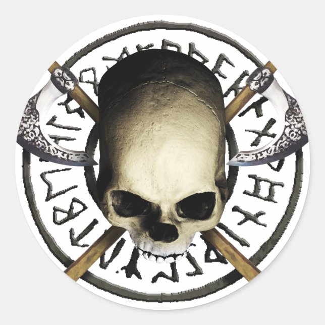 Pegatina Redonda skull tribal Axe a (Anverso)