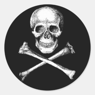 Pegatina Redonda Skull y Cross Bones Gris