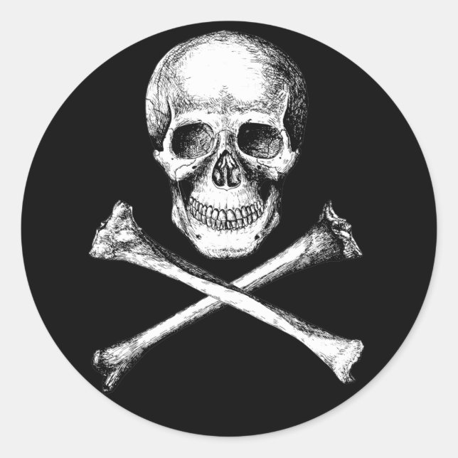 Pegatina Redonda Skull y Cross Bones Gris (Anverso)