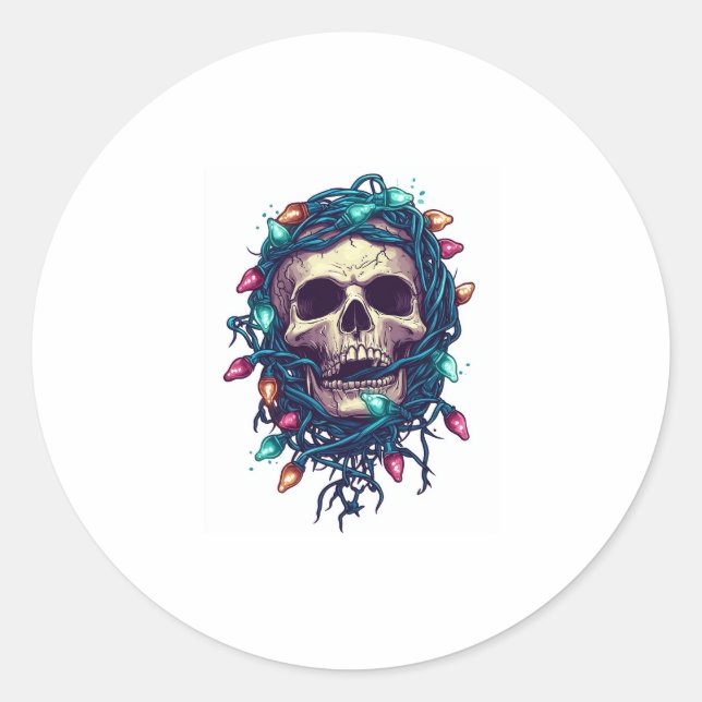 Pegatina Redonda Skullmas enmarañadas � divertida edición de Navida (Anverso)