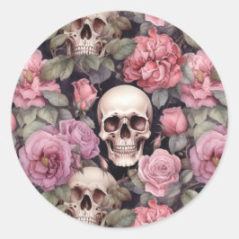 Pegatina Redonda Skulls and roses