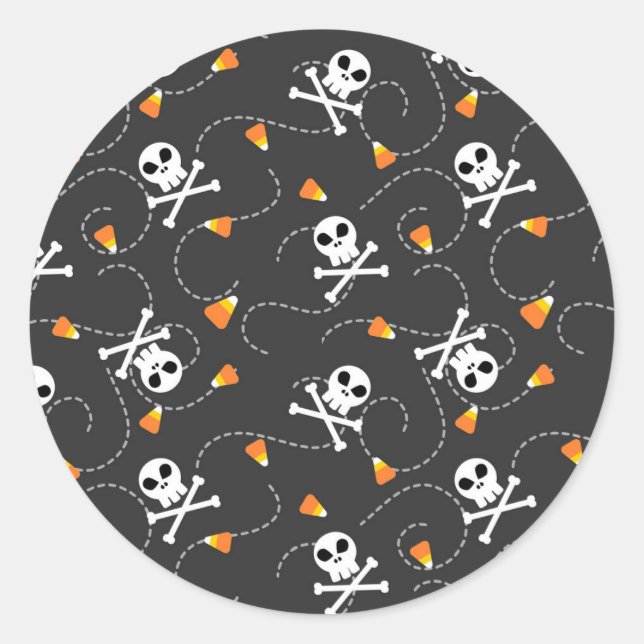 Pegatina Redonda Skulls Crossbone y Candy Corn (Anverso)