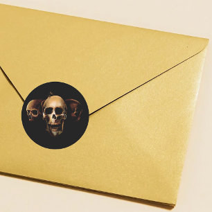 Pegatina Redonda Skulls Human Black