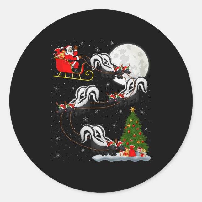 Pegatina Redonda Skunk Santa Sleigh Flying Funny Magical Christmas  (Anverso)