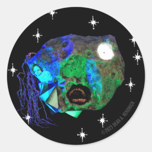 Pegatina Redonda Skwot encima del Master Asteroidhead con estrellas