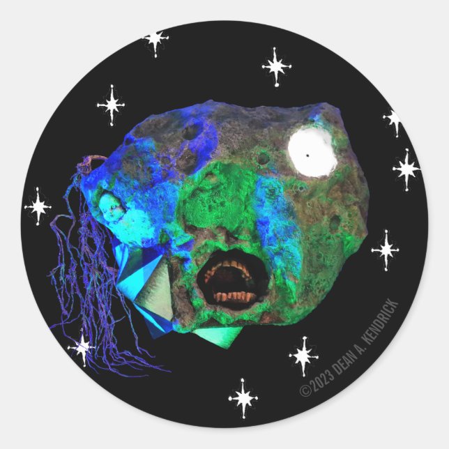 Pegatina Redonda Skwot encima del Master Asteroidhead con estrellas (Anverso)