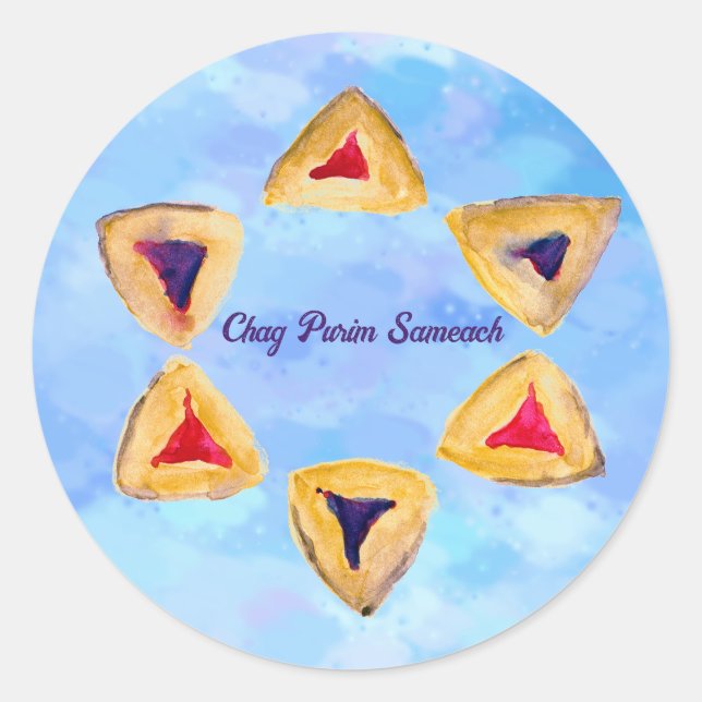 Pegatina Redonda Sky Blue Purim Hamantaschen (Anverso)