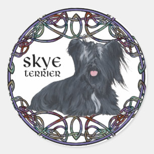Pegatina Redonda Skye Terrier en Nudo Celta