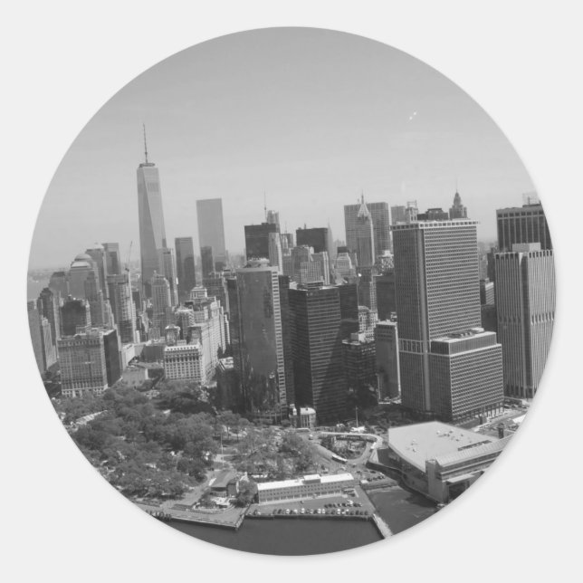 Pegatina Redonda Skyline Black White New York (Anverso)