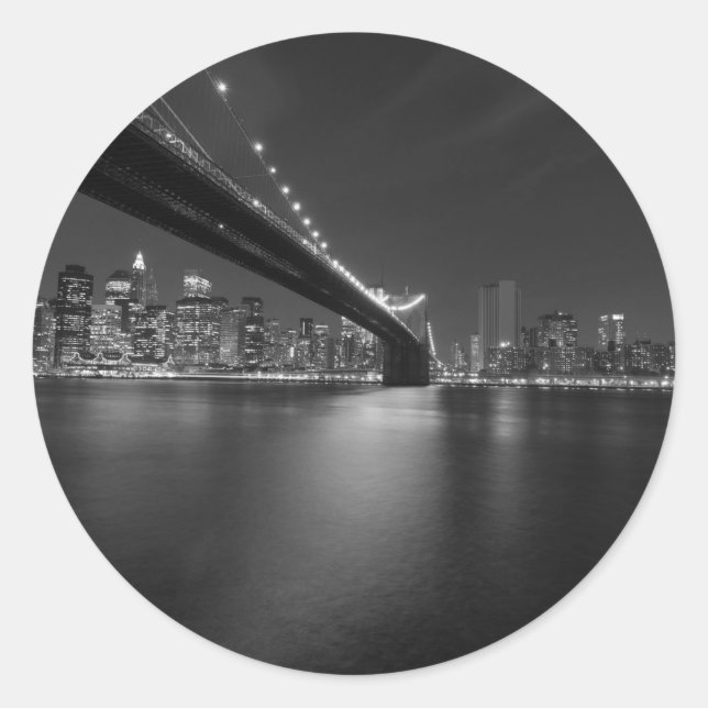 Pegatina Redonda Skyline Black White New York (Anverso)