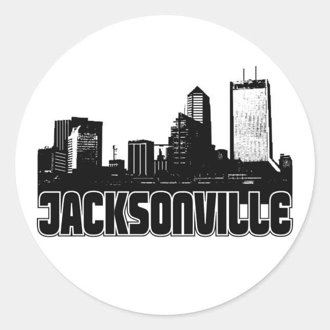 Pegatina Redonda Skyline de Jacksonville (Anverso)