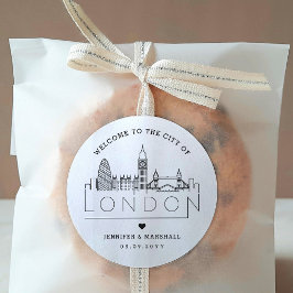 Pegatina Redonda Skyline de Londres | Mensaje de bienvenida del Bod