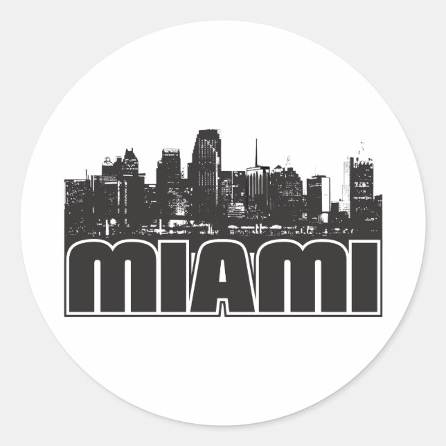 Pegatina Redonda Skyline de Miami (Anverso)