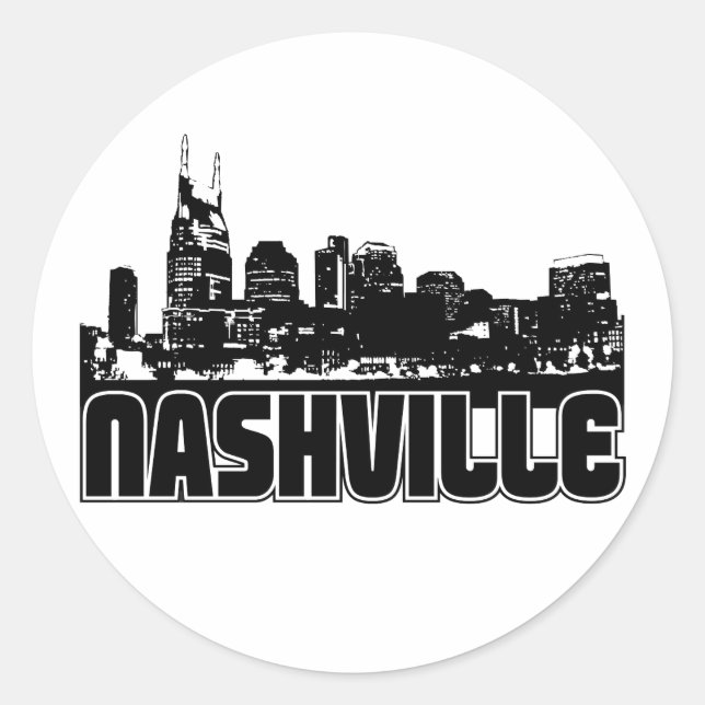 Pegatina Redonda Skyline de Nashville (Anverso)