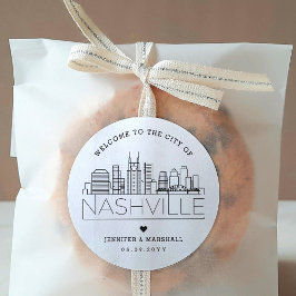 Pegatina Redonda Skyline de Nashville | Boda Favor De La Bienvenida