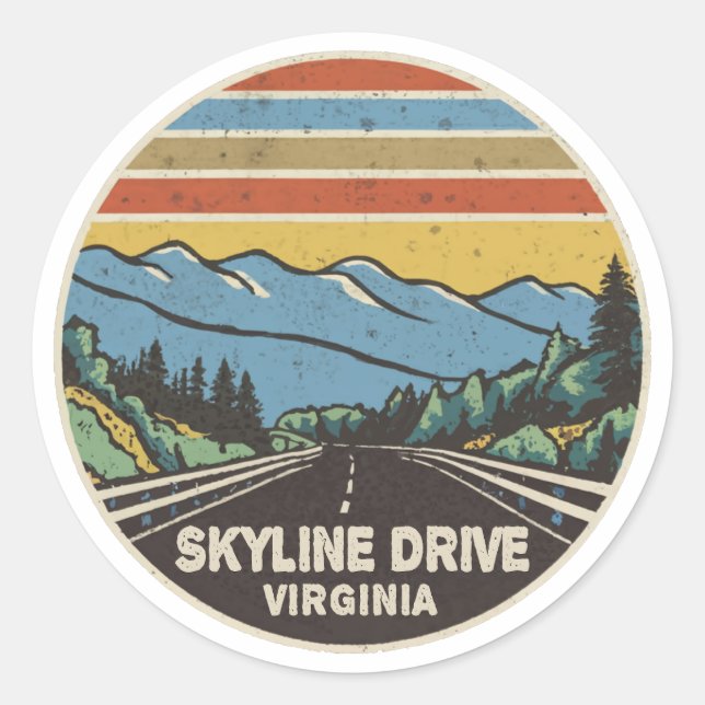 Pegatina Redonda Skyline Drive Shenandoah Virginia Mountains (Anverso)