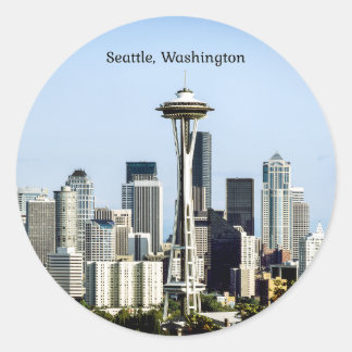 Pegatina Redonda Skyline Seattle, Washington