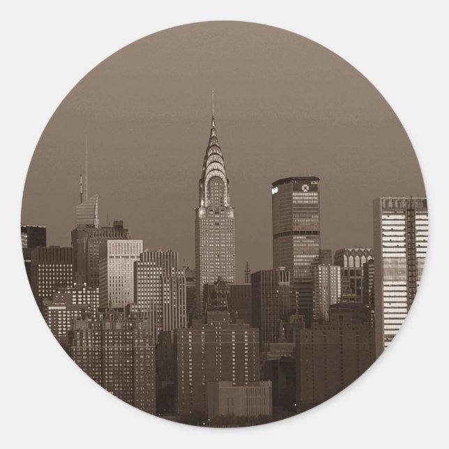 Pegatina Redonda Skyline Sepia New York (Anverso)