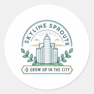 Pegatina Redonda Skyline Sprouts Urban Farming Sticker | City Garde
