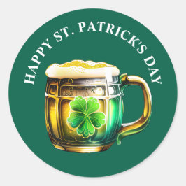 Pegatina Redonda Sláinte Irish beer shamrock St Patrick's Day